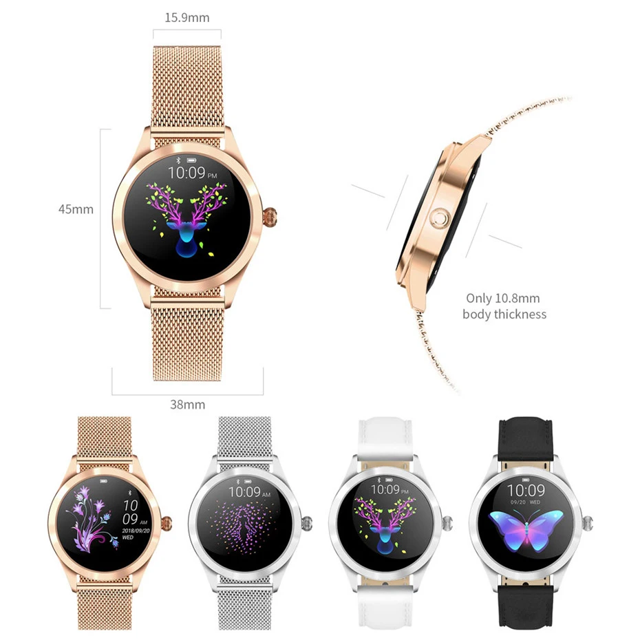 

New Women Smart Watch KW10 IP68 Waterproof Heart Rate Fitness Tracker Bracelet Lady Bluetooth Smart Wrist Watch For Android IOS