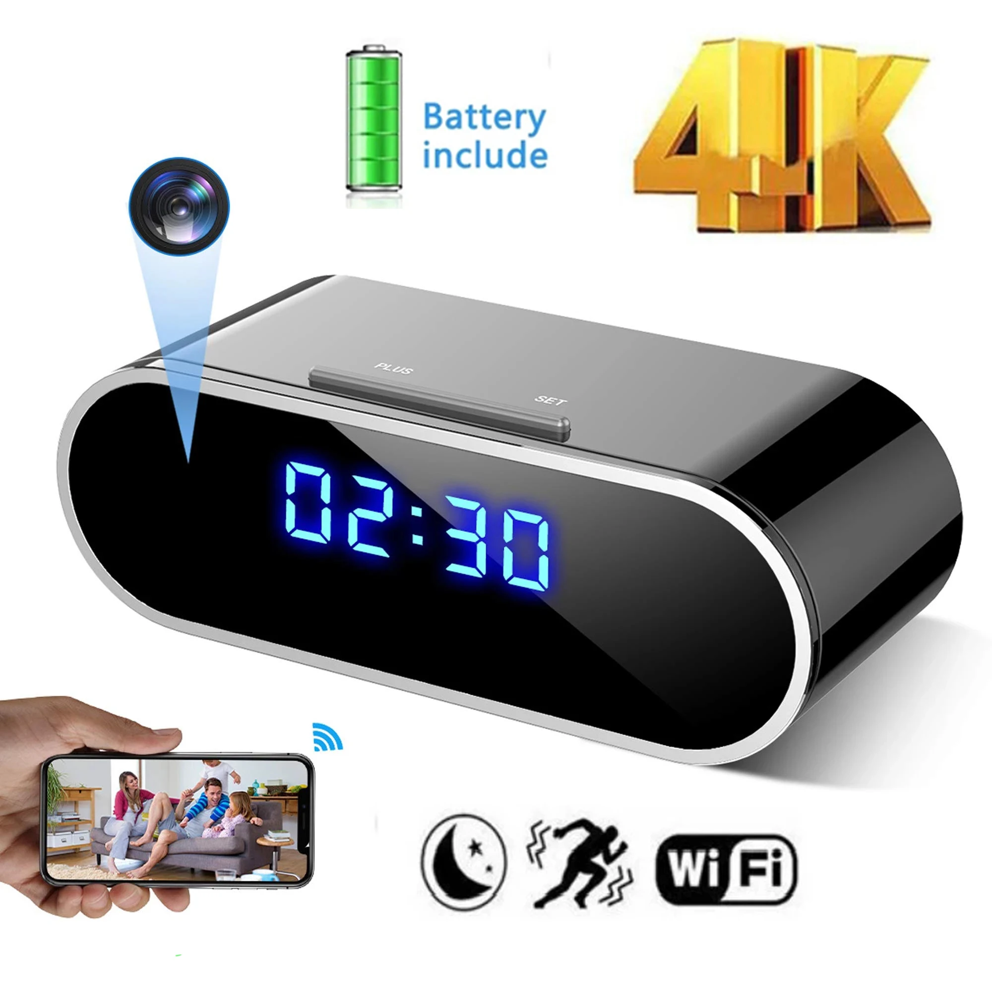 

P2P/AP Wifi Camcorder HD 4K Wireless Clock Camera Night Vision Motion Detection Micra ip Cam Remote View Suport Hidden tf card