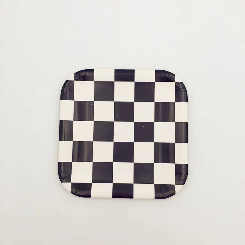 10 шт./лот 7 дюймов черно белая решетка тема бумажные тарелки сетка одноразовые