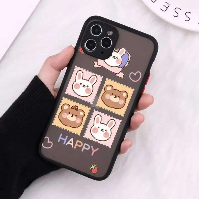 

Cute bear rabbit flower dinosaur Phone Case Matte Transparent for iPhone 7 8 11 12 s mini pro X XS XR MAX Plus cover funda