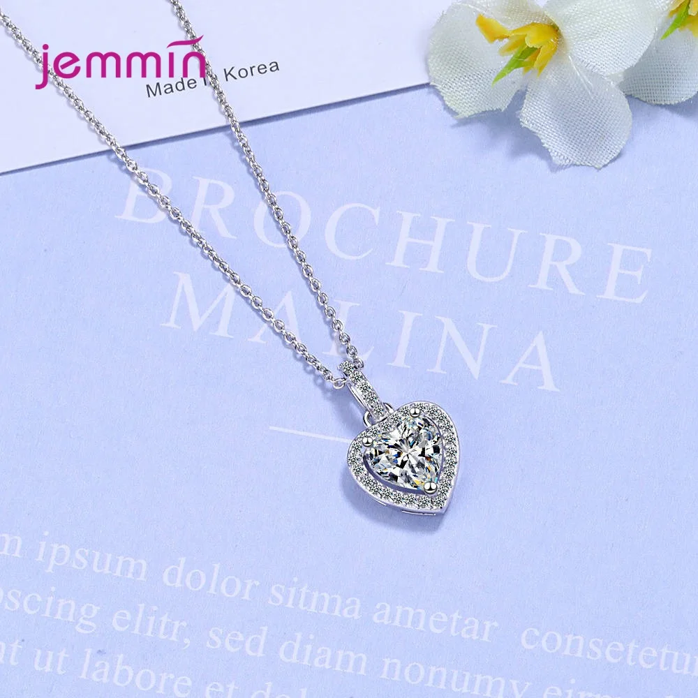 

New Fashion Full Zircon Peach Heart 925 Sterling Silver Pendant Necklace Chain Necklaces For Women Wedding Jewelry Gifts