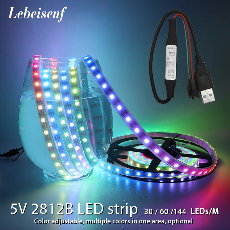 Светодиодная лента RGB WS2812B Адресуемая Пиксельная полоса с USB контроллером для