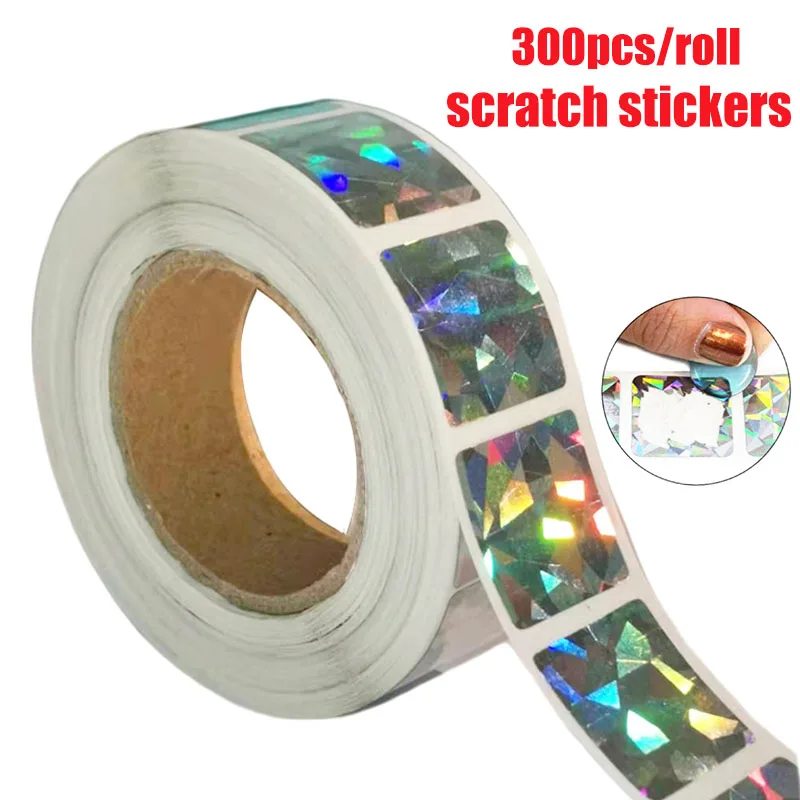 

300Pcs Scratch Off Stickers 20*20mm Square Diamond laser Color Metallic Hologram game Scratch Sticker Labels stationery