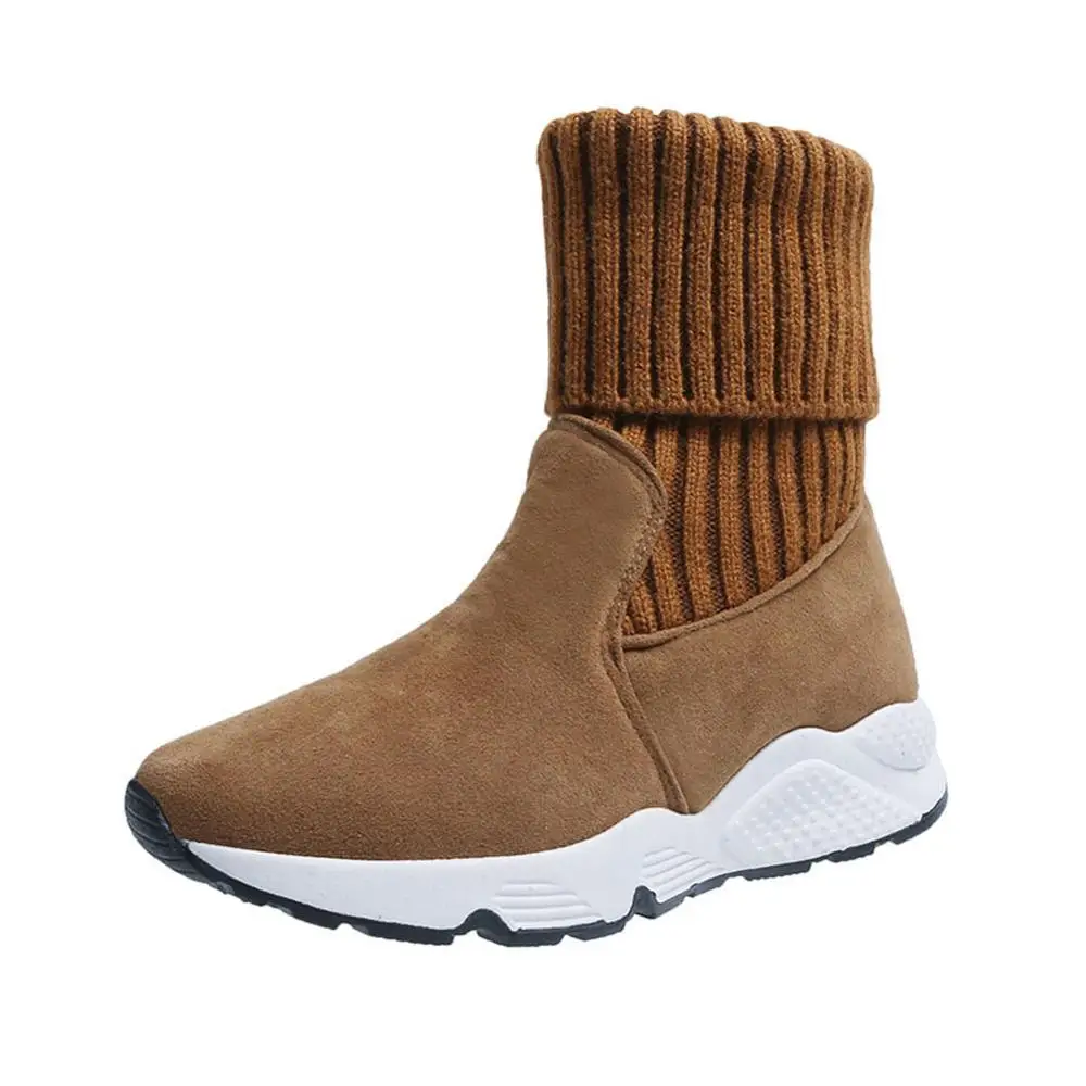 

Women Snow Boots Nubuck Stretch Breathable Female Shoes Warm Plush Ladies Boots Elastic Sock Ankle Shoe Flock Winter Shoes