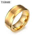 Кольцо Tigrade для мужчин и женщин, роскошные кольца из карбида вольфрама золотого цвета с скошенными краями, матовая отделка, удобное прилегание