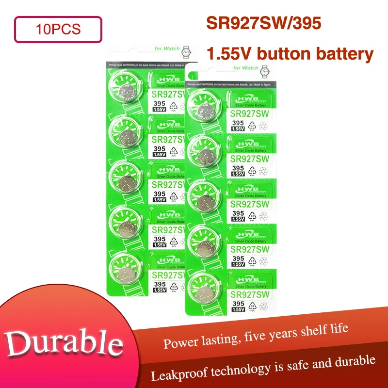 

10pcs/lot 395 SR927SW 399 SR927W AG7 LR927 1.55V Silver Oxide Watch Battery Watch Battery MADE IN JAPAN