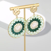 2021 new arrive exaggerated green color sunflower hand woven cotton dangle women earrings