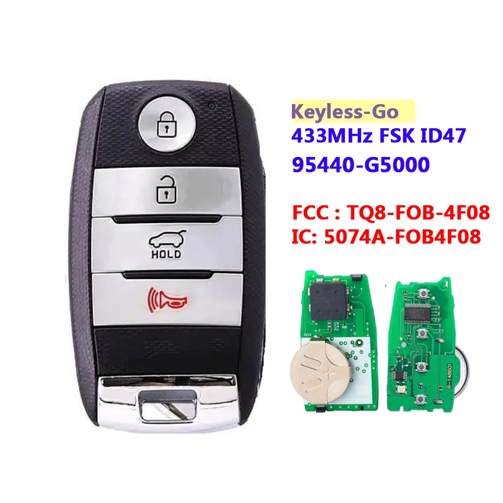 

XNRKEY Keyless Go Remote 433MHz 3+1 Button Key Fob For KIA Sportage 2016 2017 2018 Proximity Entry Smart Remote Key TQ8-FOB-4F08