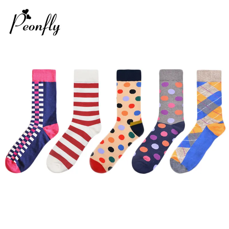 

Peonfly Newest 2020 Men's Colorful Comfortable Causal Dress Skateboard Geometry Pattern Funny Wedding Socks for Autumn
