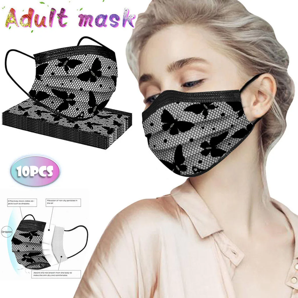 

Одноразовые Кружевные маски для женщин 10 шт., 3-слойная Маска для лица для взрослых, Маска для Хэллоуина, маскарадные маски, одноразовая тушь ...