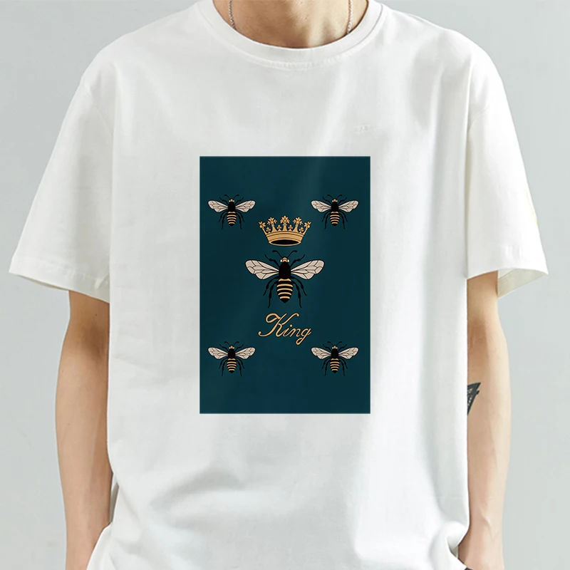 

Bee Queen Summer Style Men T-Shirt Cotton Casual O-Neck T-shirt Short Sleeve Fashionable T-Shirt White Letter Print T-shirt