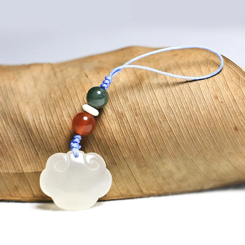 

Chinese element white chalcedony longevity Ruyi Fu lock pendant pendant mobile phone chain lanyard phone charm lanyards keychain