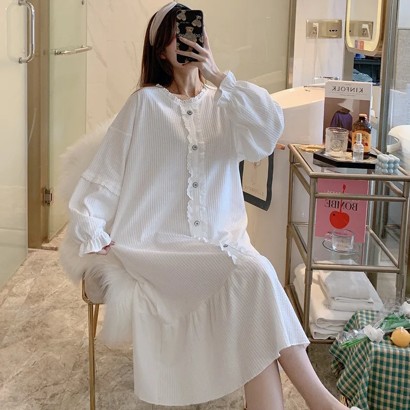 Ночная рубашка женская хлопковая в Корейском стиле повседневный свободный халат