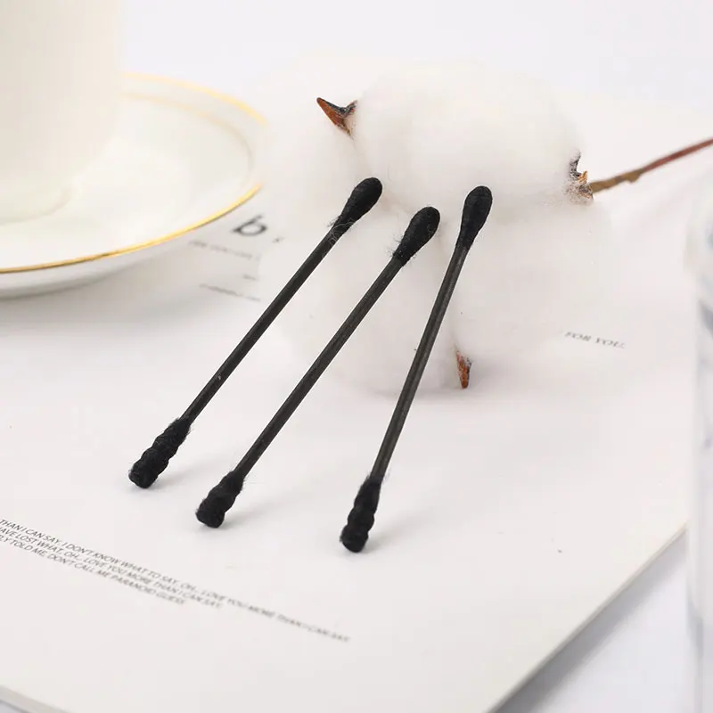 200pcs Double Heads Disposable Cotton Swab Spiral Ear Cleaner Black Medical Lipstick Eyebrow Eyelash Bud Makeup Tool | Красота и