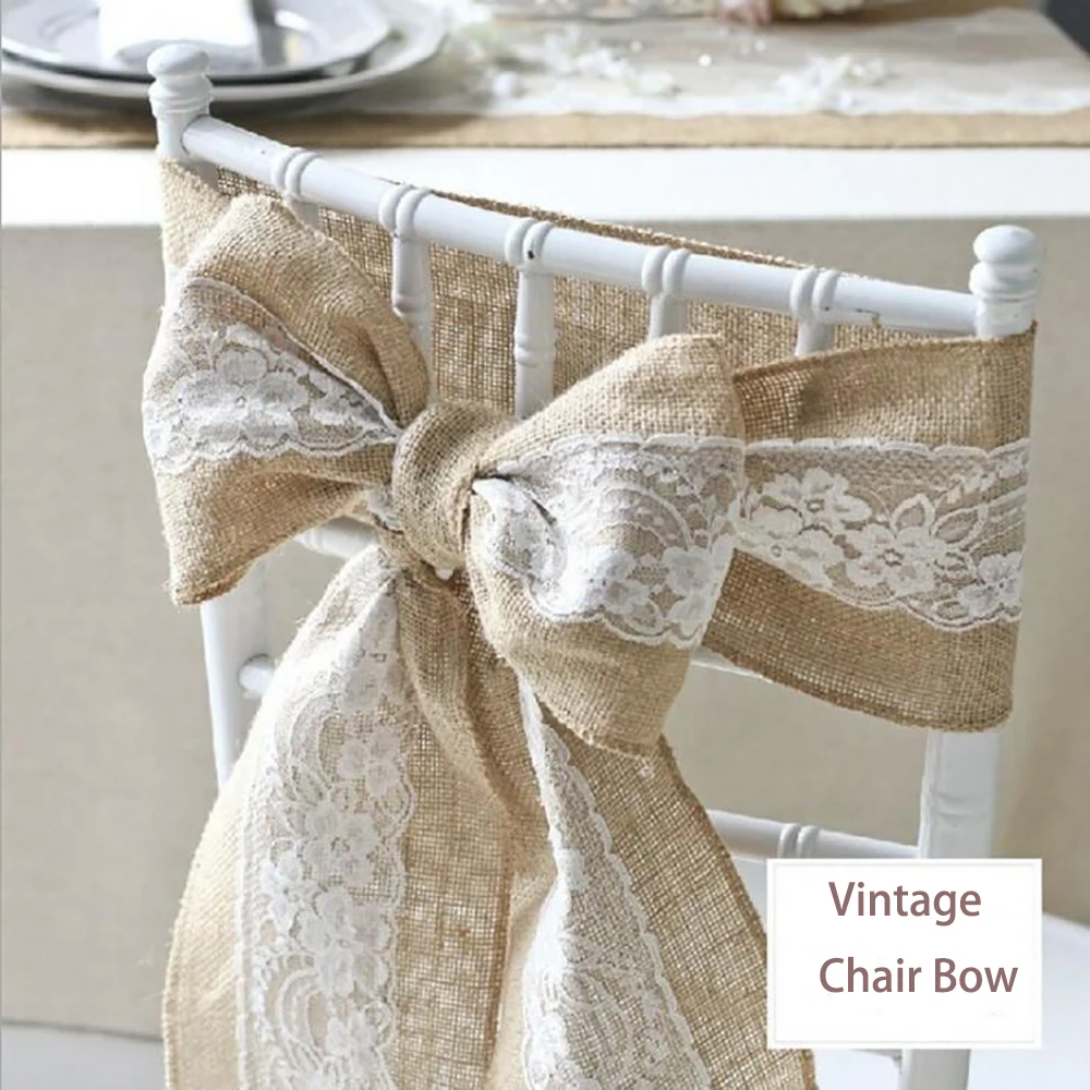 

5pcs Chair Decoration Chairs Bow for Wedding Party Naturally Vintage Burlap Chair Sashes Cover Band Belt Ties For Banquet