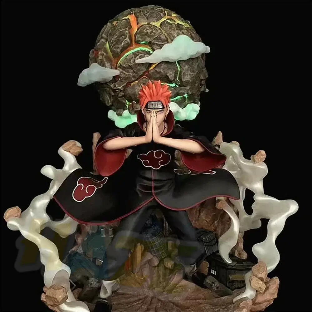 Наруто Nagato Pain Статуя Модель окрашенная Аниме ПВХ фигурка коллекция игрушек светодиодный светильник в коробке 38 см