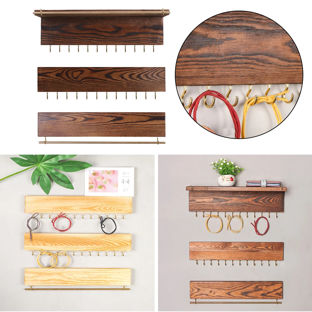 

3pcs Multifunctional Home Earring Display Durable Gift Jewelry Rack Set Natural Wood Adjustable Wall Mounted With Hooks Vintage
