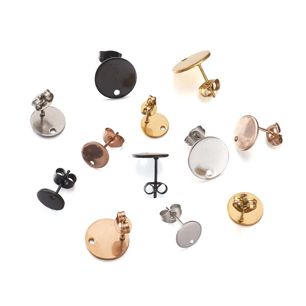 

48Pcs Stainless Steel Earring Posts with Loop Flat Round Ear Stud with Earring Backs 8-12mm for Women Girls Jewelry