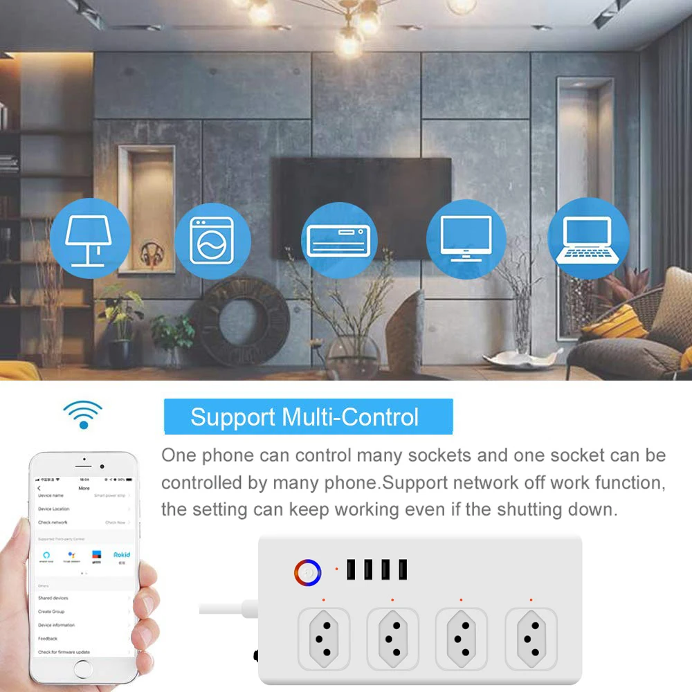 Удлинитель Zigbee с 4 USB портами и розетками переменного тока|Удлинители