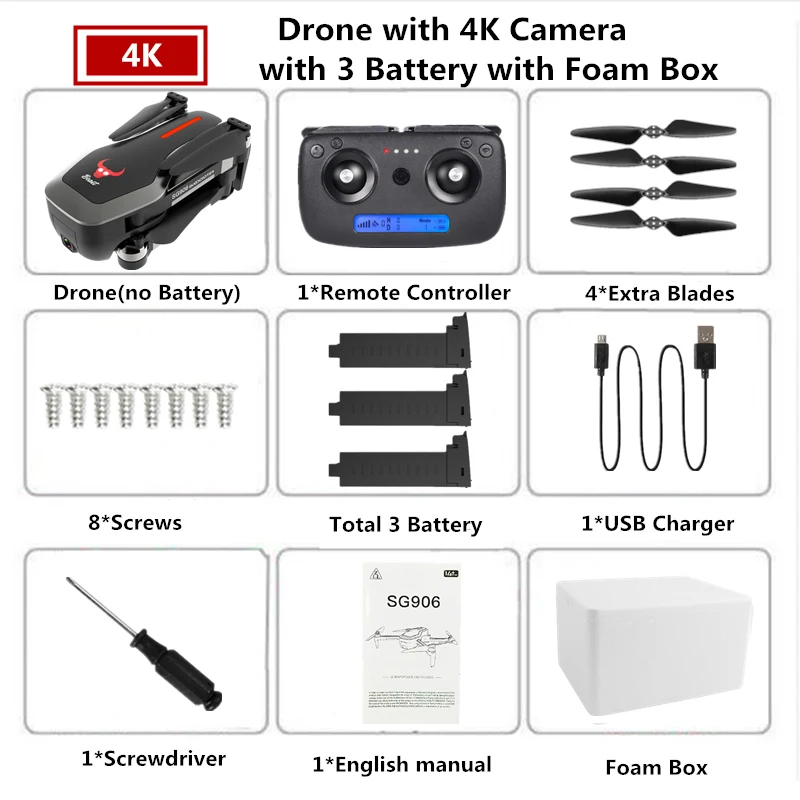 B3 4K 1B Foam Box SG906 Дрон GPS с 5G wifi 4K камера бесщеточный Квадрокоптер селфи Дроны с камерой HD VS SJRC F11 PRO E520S B4W - Цвет: B3 4K 1B Foam Box
