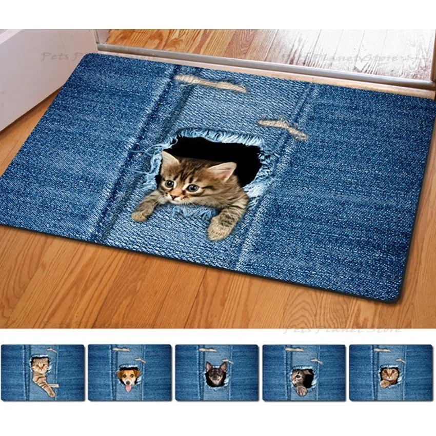 

Floor mat animal cute cat and dog print bathroom kitchen carpet house door mat living room non-slip