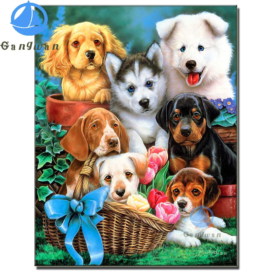 

Алмазная живопись «сделай сам», вышивка крестиком, золотой ретривер, Такса, собака, искусство, картина 5D, мозаика, вышивка, милые щенки, украш...