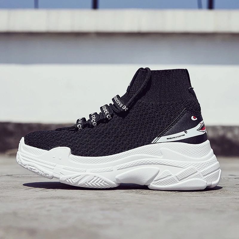 Кроссовки с акулой женская и мужская обувь высоким берцем дышащая зимняя теплая