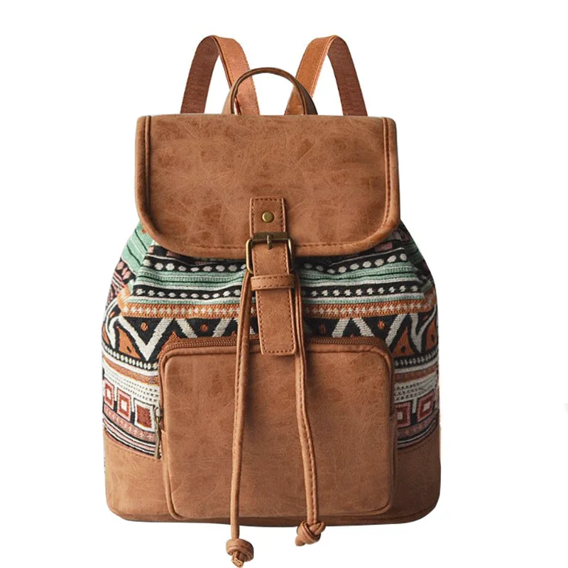 

Cross-Border Canvas Bag Backpack Casual Backpack for Women New Women Retro Beach Bag Student Shoulder Cloth Bag Ethnic Style