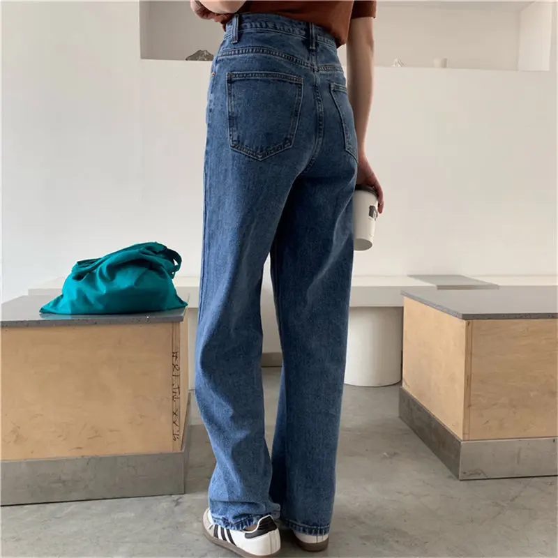 

HziriP Casual Straight Cowboy 2021 High Waist Streetwear Denim Chic Women Fashion Plus Wild New Blue All Match Woman Pants