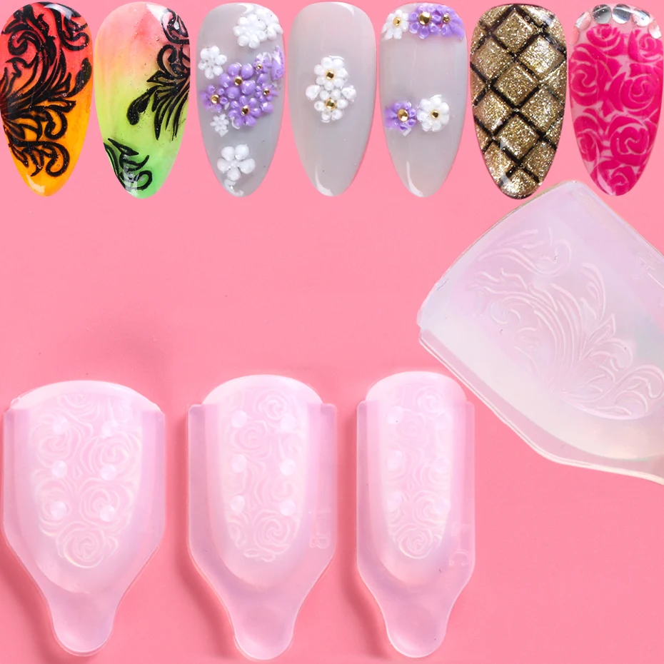 3D силиконовая форма для ногтей 3 шт. цветок клетчатая квадратная мягкая пластина
