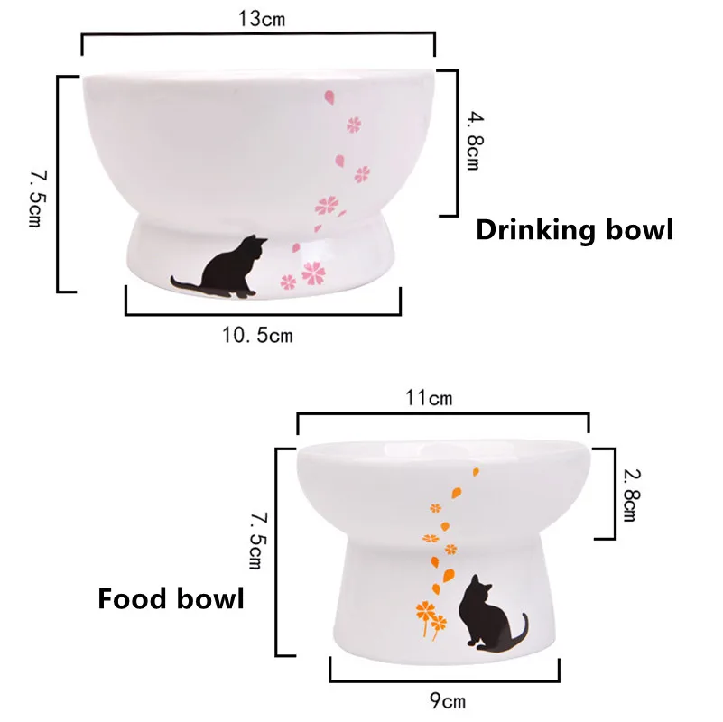 

High-foot Cat Bowl Ceramic Pet Feeder Protect The Cervical Spine Non-slip Cat Food Drinking Water Bowls for Cats Dogs Pets