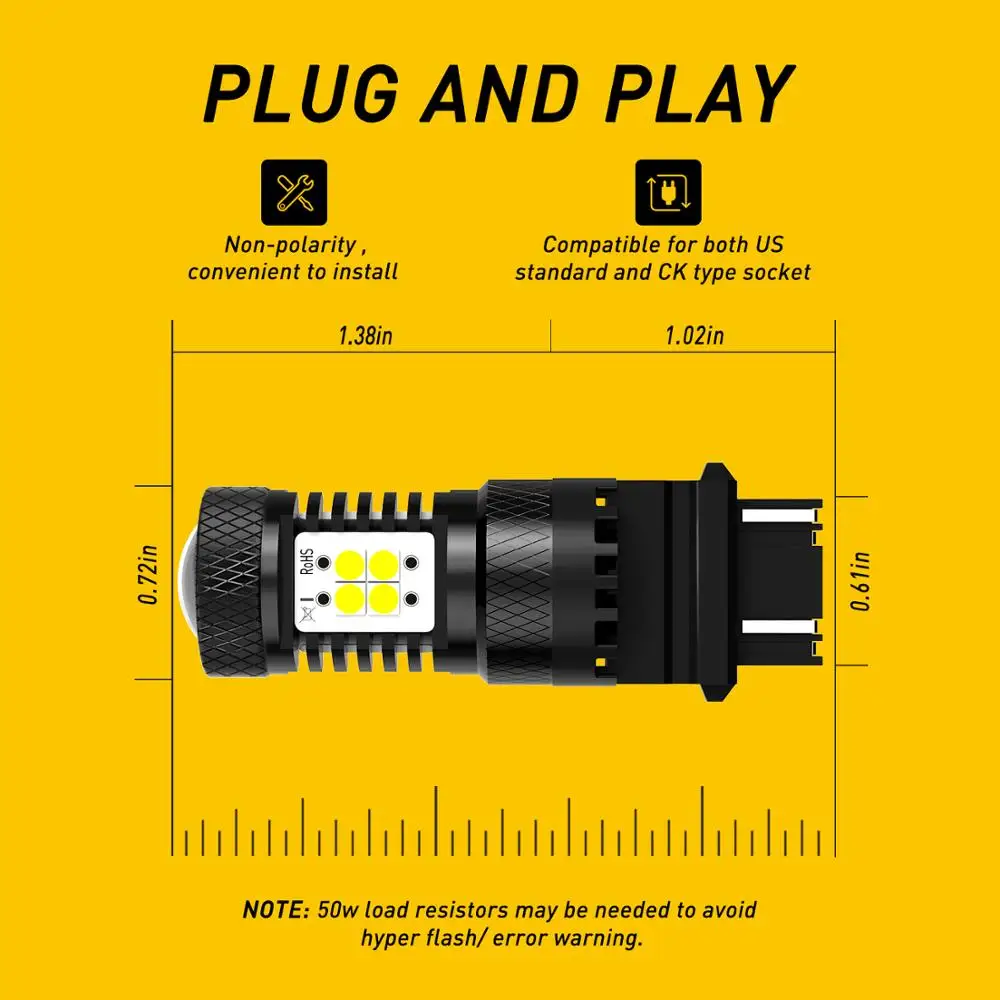 2PCS T25 3157 3156 P27/7W P27W Super Bright 3030 LED Car Brake Bulb Auto Turn Signal Lamp Daytime Running Light White Red Yellow |