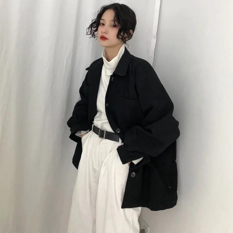 

Women Outwear Oversize Stylish Jacket Plus Size Large Loose Single Breasted Long Sleeve Coat Female Tops Black