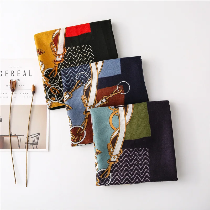 

Luxury Brand 2020 Hijab Scarves Classic Color Matching Fashion Cotton Scarf Women Winter Version Wild Split Shawl Bandana