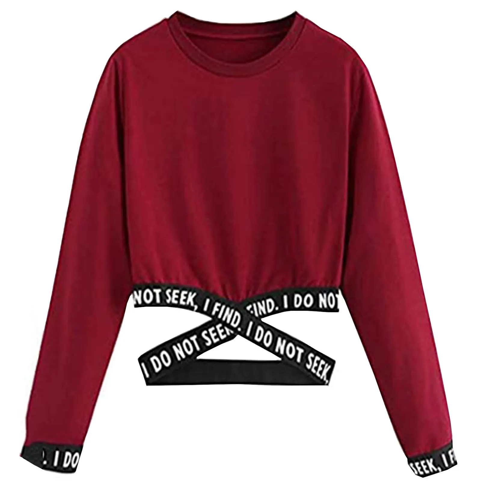 

Женский укороченный пуловер с круглым вырезом, с длинным рукавом