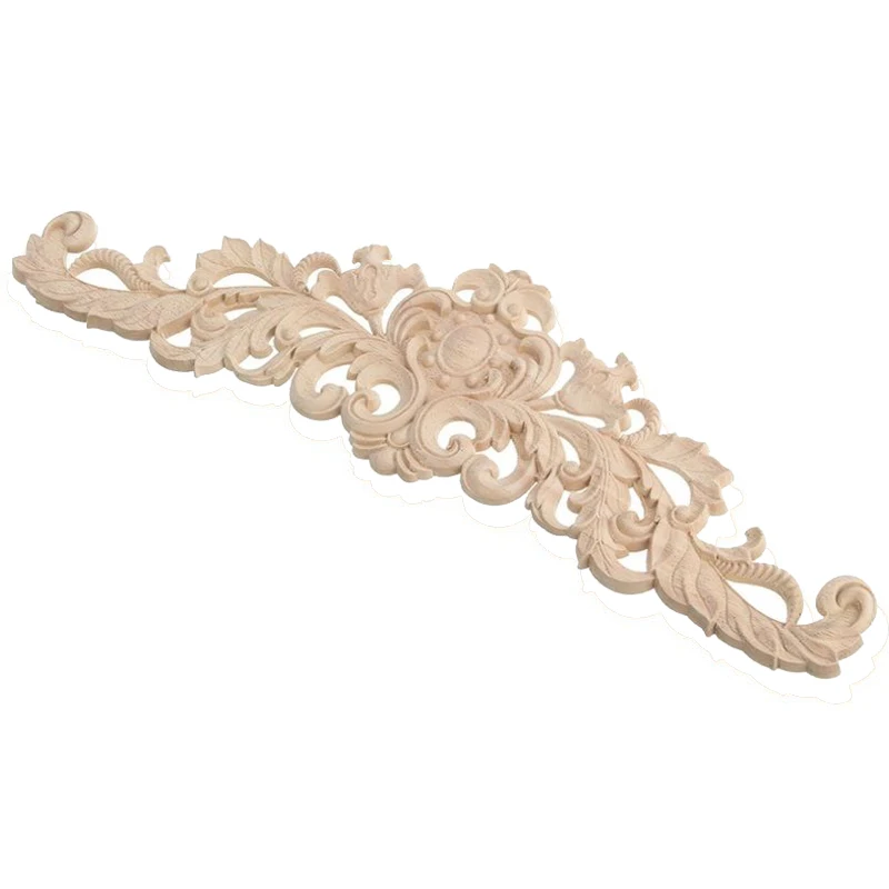 

40x12cm Exquisite Classic Rubber wood Carved Applique Furniture Natural Decal Wood color