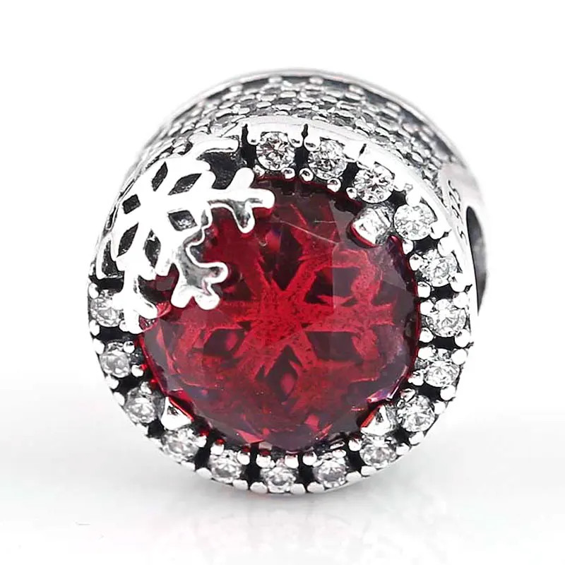 

Original Dazzling Snowflake With Clear & Cerise Crystal Beads Fit 925 Sterling Silver Charm Bracelet Bangle Diy Jewelry