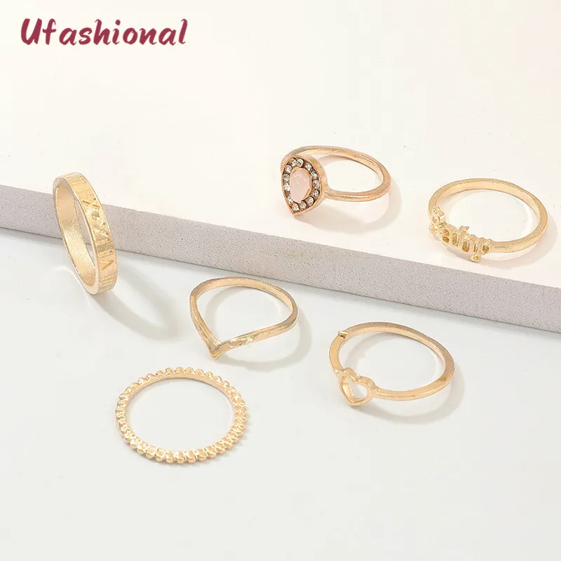 Набор колец из цинкового сплава 6 шт. набор золотых в богемном стиле винтажная