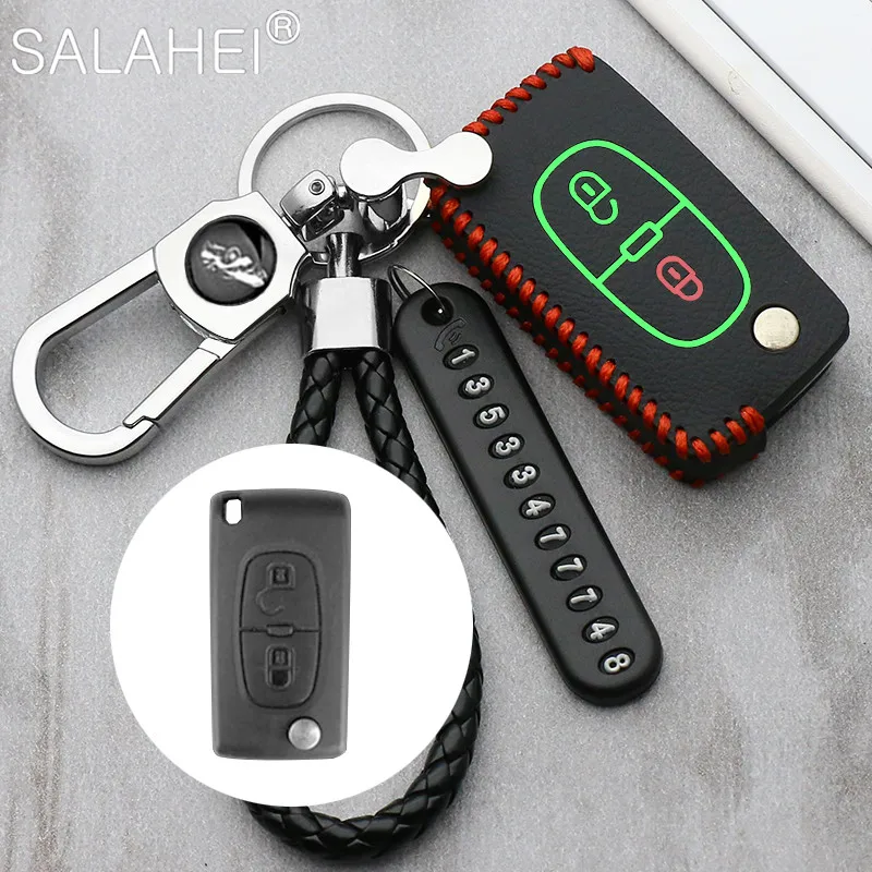

Leather Car Key Case For Peugeot 107 206 207 208 306 307 308 407 408 508 3008 5008 807 RCZ For Citroen C2 C3 C4 C5 C6 C8 Styling