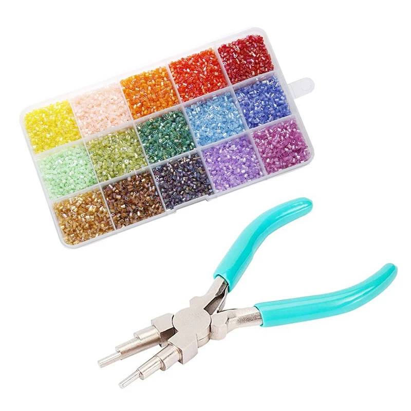 

1 Set Colored Tube Beads Crystal Glass Beads DIY Seed Beads & 1 Pcs Sizes 3-9.5 Mm Wire Looping Forming Jewelry Pliers