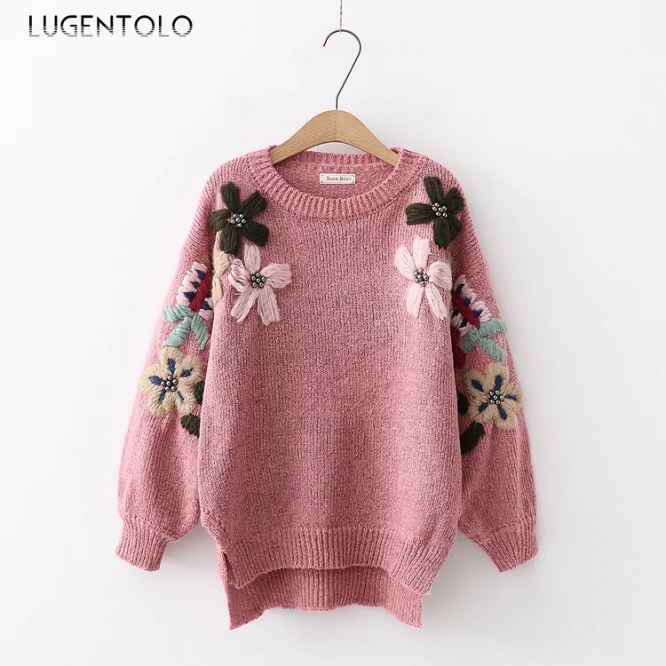 Lugentolo Women's Sweater Autumn and Winter Casual Sen Small Fresh Big Beaded Head Wild Fashion Knit | Женская одежда