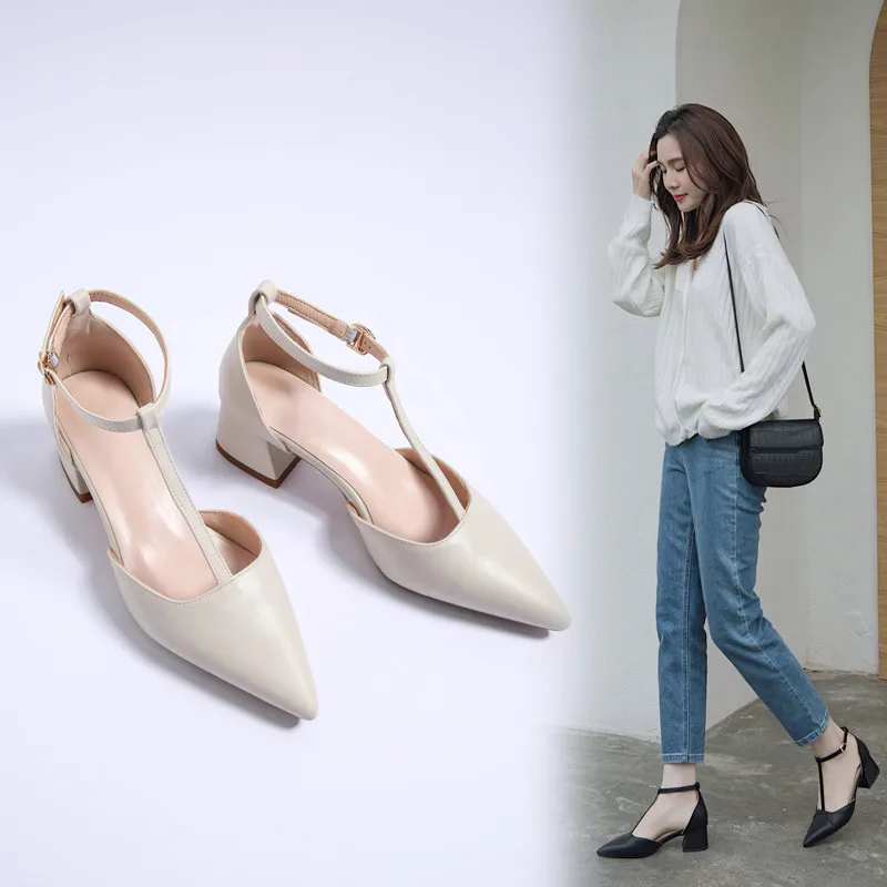 

Туфли-лодочки женские YQBTDL, из искусственной кожи, на квадратном каблуке, с острым носком, черные, бежевые