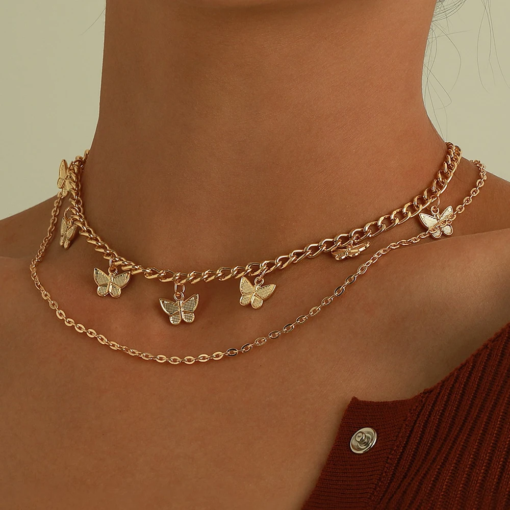 Женское Ожерелье с жемчужной бабочкой Goth винтажное ожерелье многослойной