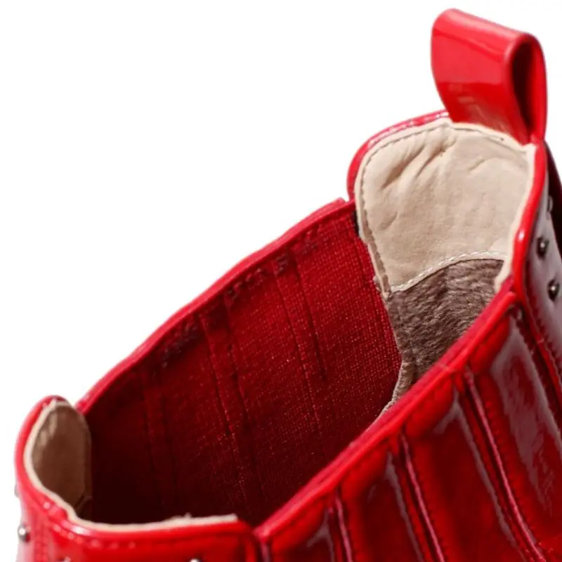 RIZABINA/пикантные женские ботильоны из лакированной кожи Балетки с заклепками и