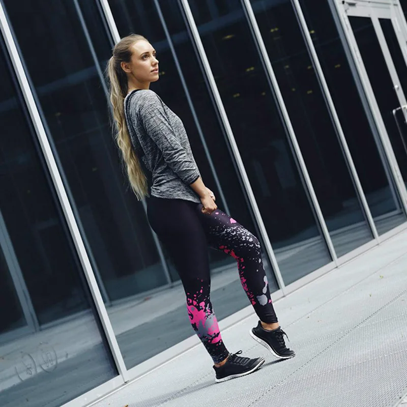 

2019 Fashion Women Printed High Waist Trouser Sport Elastic Yoga Pants Breathable X85