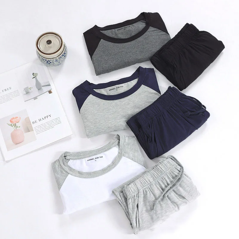 Sanderala Men Modal Pajama Set Plus Size XXXXL Sleepwear Man Thin Homewear Bts Pajamas Short O-Neck Drawstring Pijama Underwear