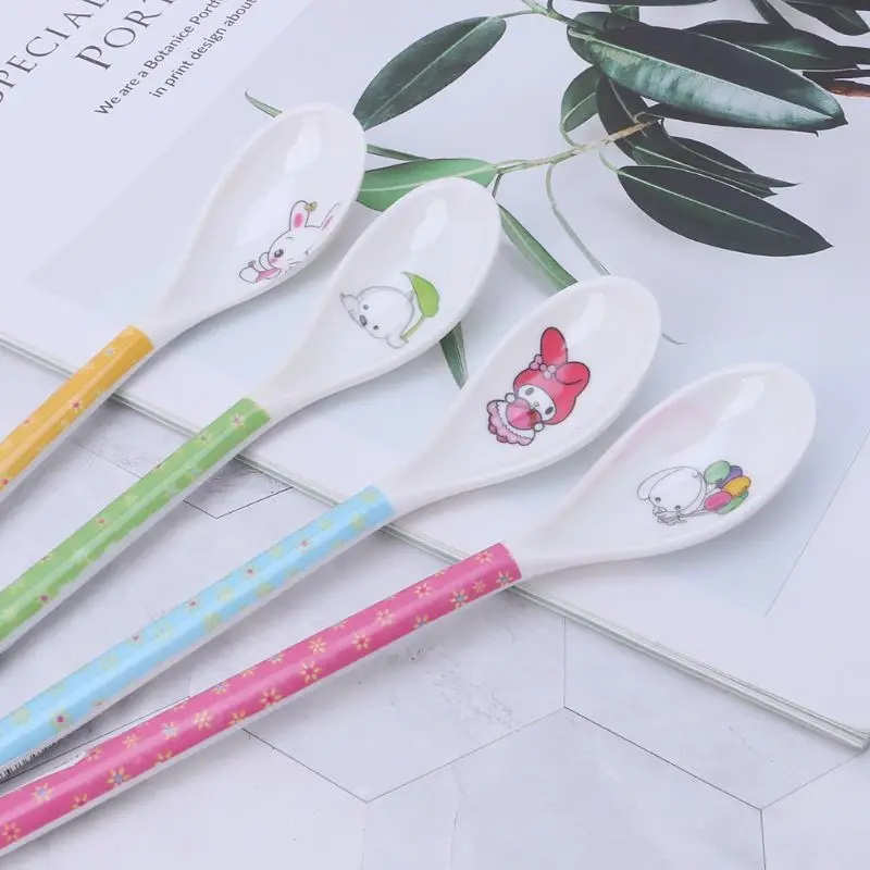 

W3JF Baby Spoon Long Handle Feeding Newborn Infant Cartoon Food Grade Dishes Cutlery Spoons Safe Non Toxic Accessories