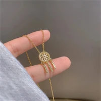 dream catcher leaf feather shiny crystals modern charming pendant necklace for women party jewelry korean necklace wholesale