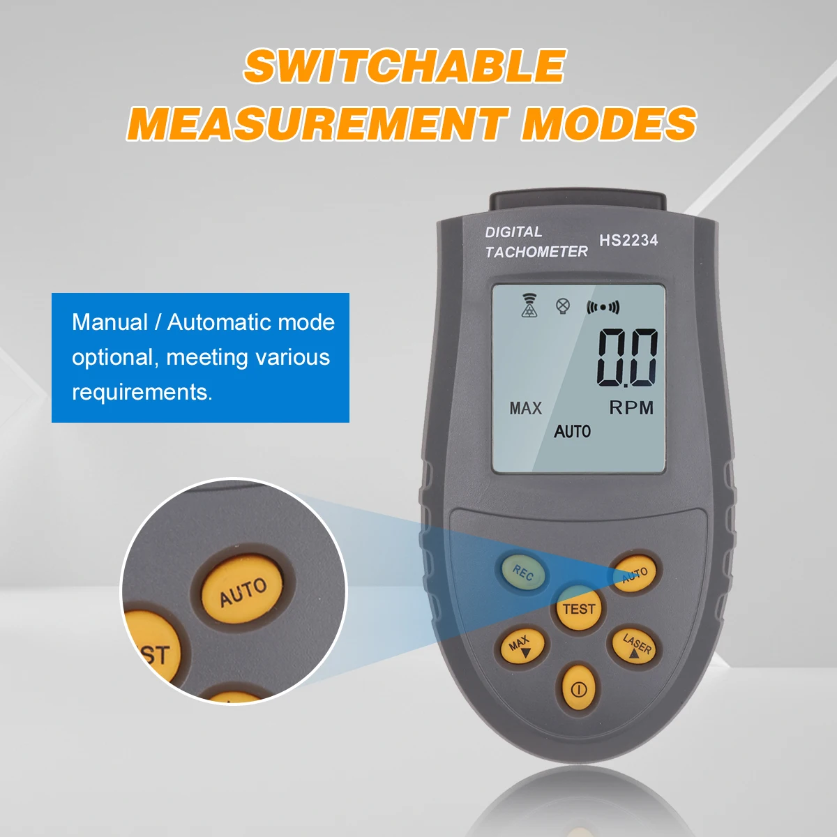 

Portable Digital Tachometer with Laser Manual/Automatic Measurement Speedometer LCD Display Automatic Record Speed Measurement