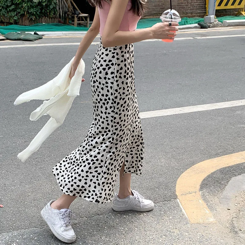 

Fitaylor New Summer Women Sweet Love Wave Point High Waist Chiffon Skirts Office Lady Casual A-line Black Fishtail Chiffon Skirt